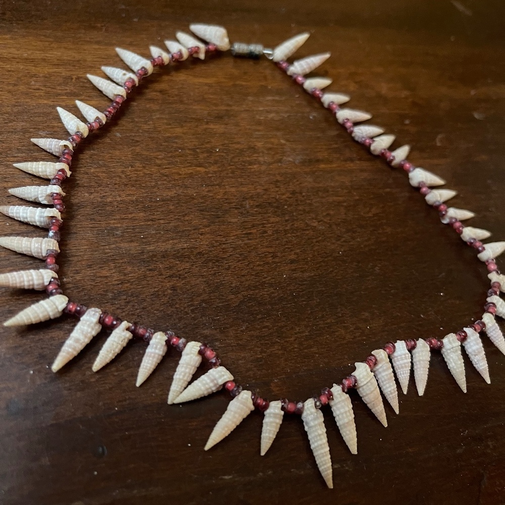 Red Beaded Shell Necklace